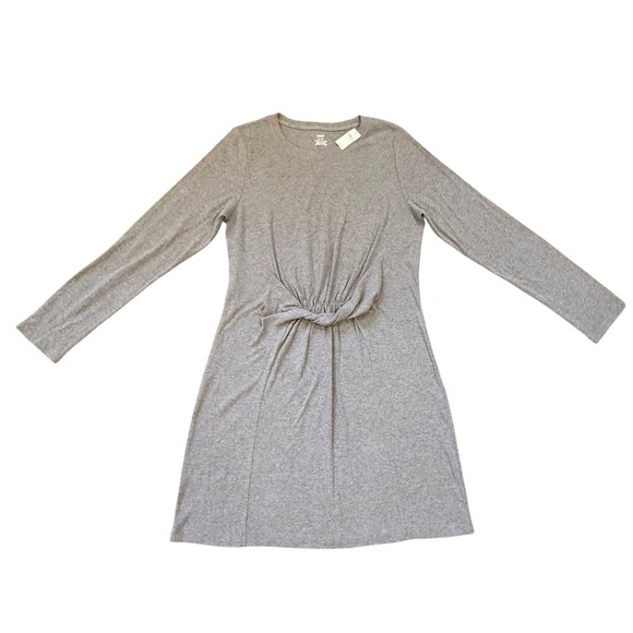 aerie Dresses & Skirts - Aerie Womens XL Gray Ribbed Twist Front Long Sleeve T-Shirt Dress New